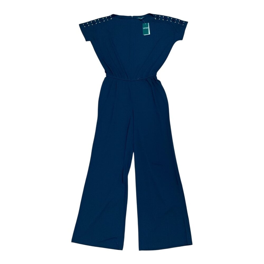 Lauren Ralph Lauren Braided Shoulder Navy Jumpsuit Women’s M NWT $119 MSRP